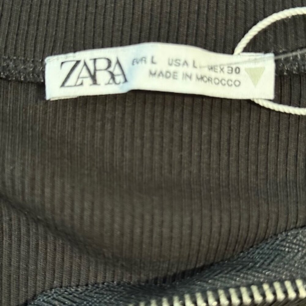 Zara Black Ribbed Quarter Zipper Front Turtleneck Long Sleeve Bodysuit Lrg NWOT - Picture 15 of 16